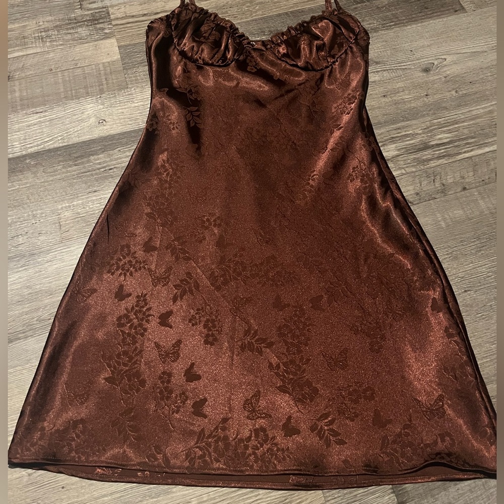 Pacsun lahearts brown satin mini dress size xs/small fits like a small